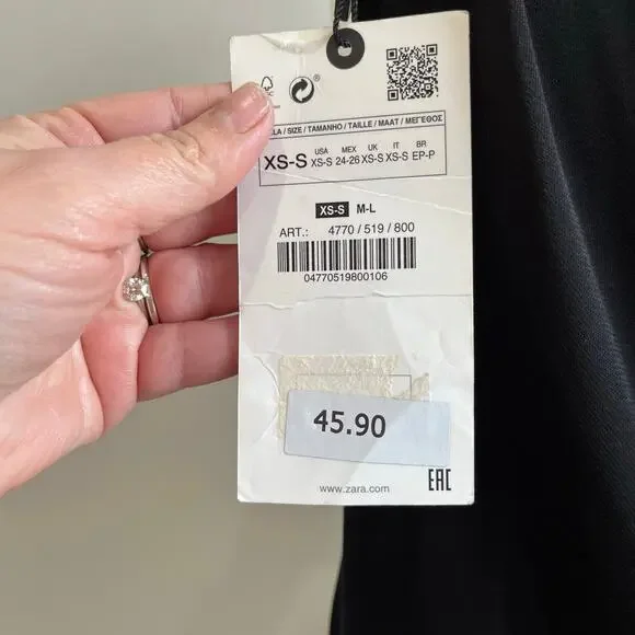 Zara Black Draped Midi Dress XS NWT Elegant Minimalist Cocktail Chic - Picture 3 of 6